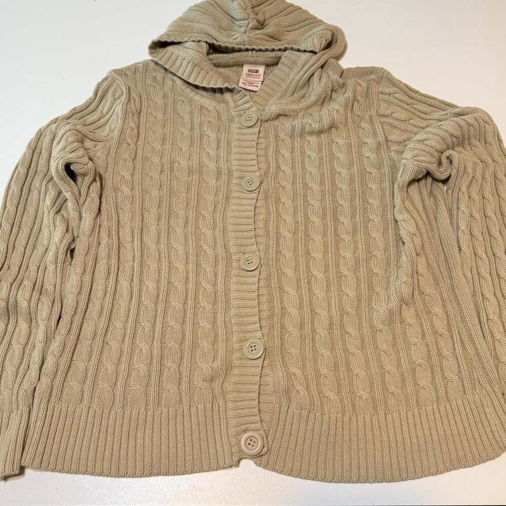 Faded Glory Originals Hooded Cable Knit Cardigan Tan XL